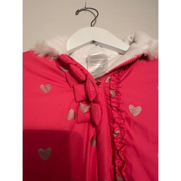 NWT Absorba Pink Heart Faux Fur Lined 3 Piece Set Hooded Snowsuit Sz 3-6M - Picture 4 of 10